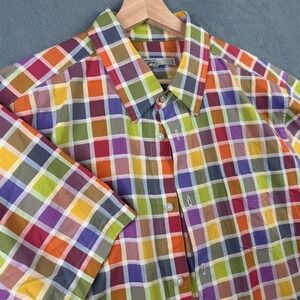 Mr Turk Mens Multicolor Plaid Short Sleeve Button Down Shirt Large 100% Cotton